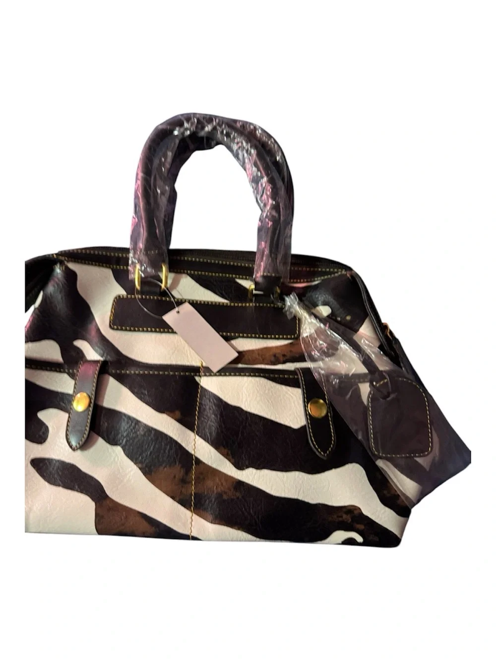 Stylish Zebra-Print Top-Handle Women’s Bag - Black & White